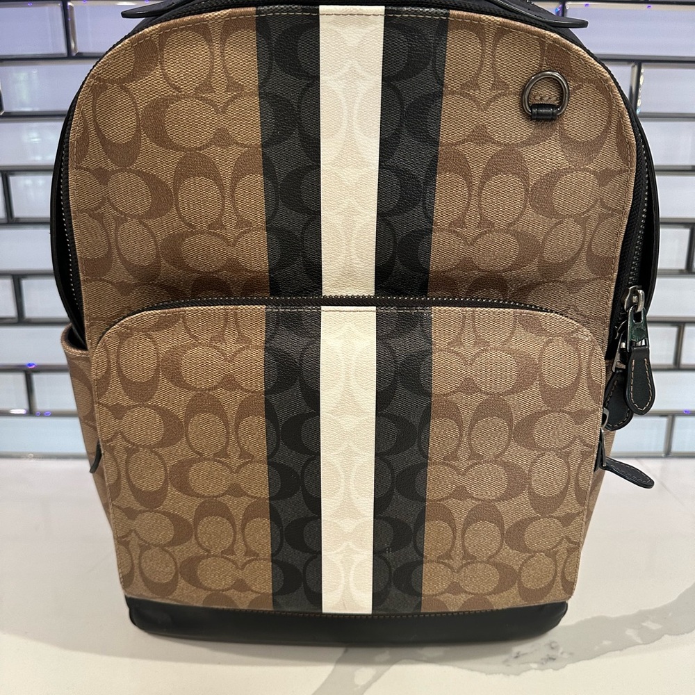 Coach Signature Canvas Backpack in Brown, Black & White